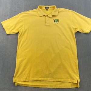 Jamaica Flag Sun Island Mens XXL Yellow Polo Shirt Good Embroidered Cotton Pique